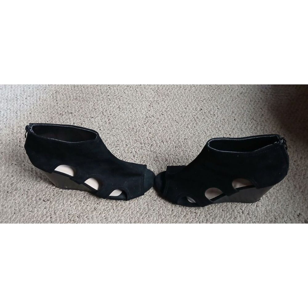 Ashley BLUE Strappy Open Toe Platform Wedges Black Size 8 Excellent Pre-owned